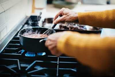 Wisking brown on gas stove